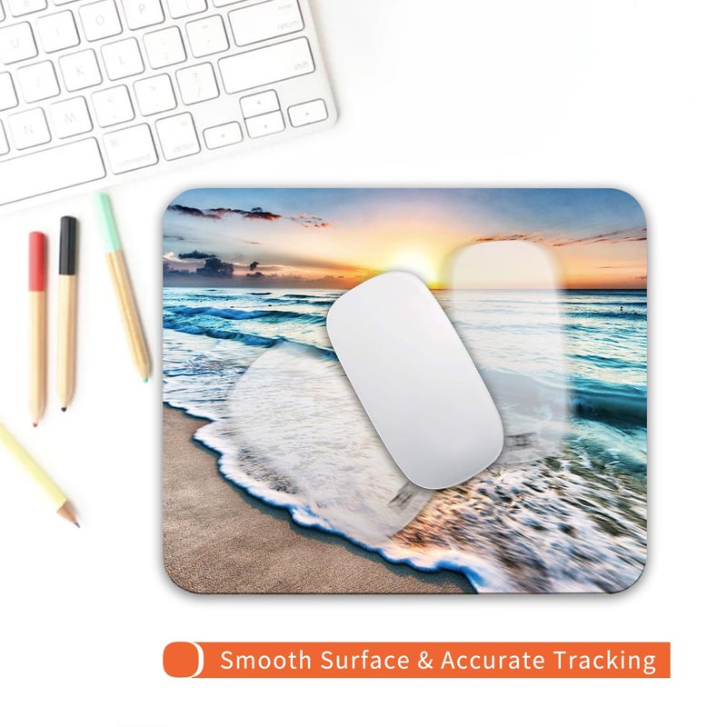Armanza Square Mouse Pad Beach Sunset, Personalized Premium-Textured Custom Mouse Mat Design, Washable Mousepad Cloth, Non-Slip Rubber Base Computer Mouse Pads for Wireless Mouse - Image 4